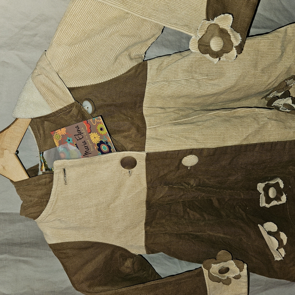 Maria Elana Girls Brown and Cream Floral Corduroy Jacket